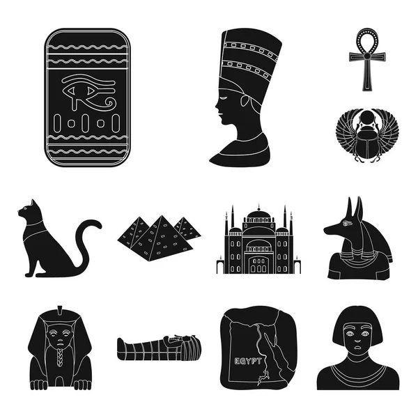 Oude Egypte zwarte pictogrammen in set collectie voor design. Het bewind van farao symbool voorraad web illustratie vector. — Stockvector