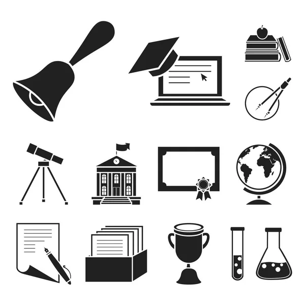 Schule und Ausbildung schwarze Symbole in Set Sammlung für design.college, Ausrüstung und Zubehör Vektor Symbol Stock Web-Illustration. — Stockvektor