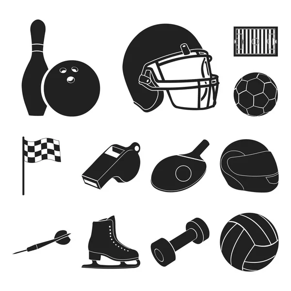 Różnego rodzaju sporty czarny ikony w kolekcja zestaw do projektowania. Sport sprzęt symbol zasobów sieci web wektorowa. — Wektor stockowy