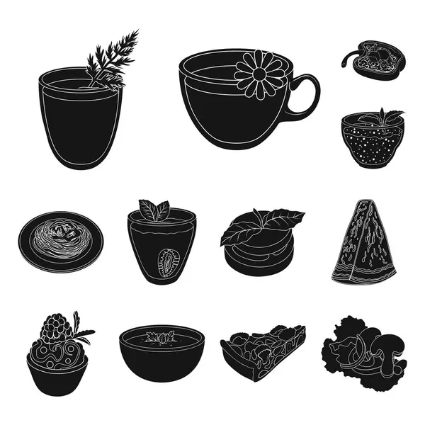 Vegetariánské jídlo černé ikony v kolekce sady pro design. Zeleniny a mléčných potravin vektor symbol akcií web ilustrace. — Stockový vektor