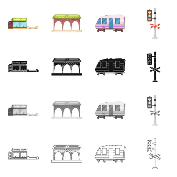 Vektordesign von Zug- und Bahnhofssymbol. Sammlung von Zug- und Fahrkartenvektorillustrationen. — Stockvektor