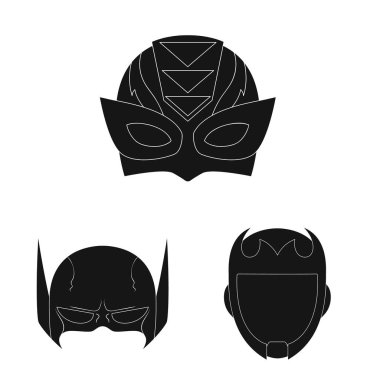 Kahraman ve maske işaret yalıtılmış nesne. Kahraman kümesi ve hisse senedi için süper kahraman vektör simgesi.