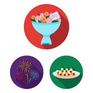 Olay organizasyon set koleksiyonu tasarım için düz simgeler. Kutlama ve öznitelikleri sembol stok web illüstrasyon vektör.