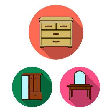 Mobilya ve enteriyör düz simgeler set koleksiyonu tasarım için. Ev mobilyaları vektör simge stok web çizimi.