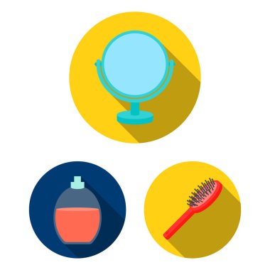 Makyaj ve kozmetik set koleksiyonu tasarım için simgeleri düz. Makyaj ve ekipman sembol stok web illüstrasyon vektör.