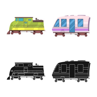 Tren ve İstasyonu simgesi yalıtılmış nesne. Hisse senedi için tren ve bilet vektör simge topluluğu.