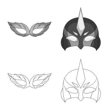 Kahraman ve maske sembolü yalıtılmış nesne. Kahraman kümesi ve hisse senedi için süper kahraman vektör simgesi.