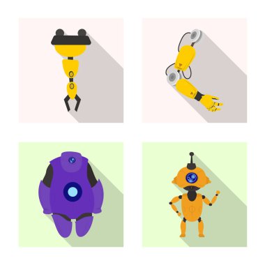 Robot ve fabrika işareti vektör tasarımı. Robot ve uzay hisse senedi simgesi için web topluluğu.