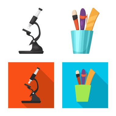 Eğitim ve öğrenme simge vektör tasarımı. Eğitim ve hisse senedi için okul vektör simge kümesi.