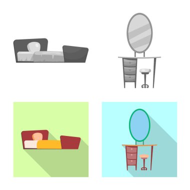 Mobilya ve daire sembolü yalıtılmış nesne. Mobilya ve hisse senedi için ev vektör simge kümesi.