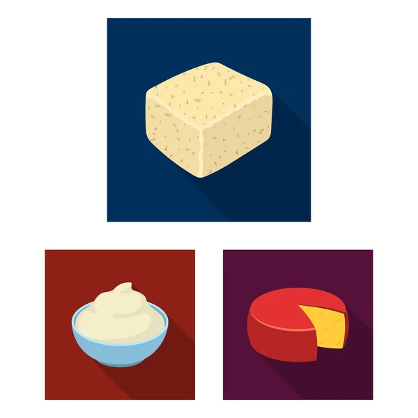 Різні види сирних плоских іконок у наборі для дизайну. Векторний символ сиру молочного продукту веб-ілюстрація . — стоковий вектор
