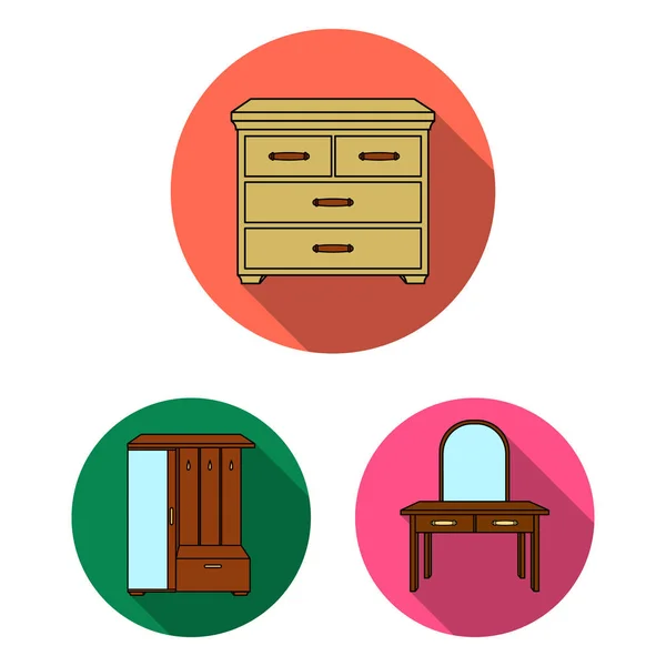 Möbler och inredning platt ikoner i set samling för design. Hem möbler vektor symbol lager web illustration. — Stock vektor
