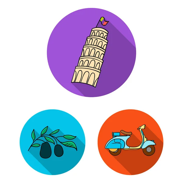 Land Italië plat pictogrammen in set collectie voor design. Italië en landmark symbool voorraad web vectorillustratie. — Stockvector