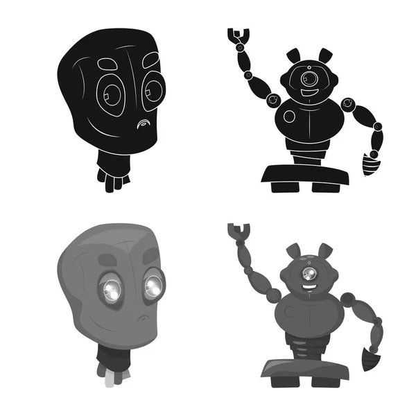 로봇 및 공장 로그인의 벡터 그림입니다. 주식 로봇 및 공간 벡터 아이콘의 컬렉션. — 스톡 벡터