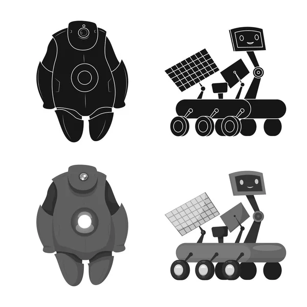 Diseño vectorial de robot y símbolo de fábrica. Conjunto de robot y vector espacial icono para stock . — Archivo Imágenes Vectoriales