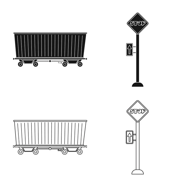 Vektorillustration des Bahnhofs- und Bahnhofslogos. Sammlung von Zug- und Fahrkartensymbolen für Aktien. — Stockvektor