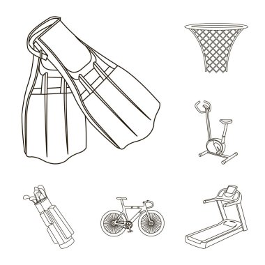 Spor çeşitleri set koleksiyonu tasarım için simgeleri anahat. Spor ekipmanları vektör simge stok web çizim.