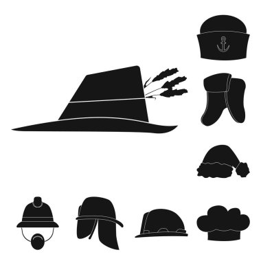 Şapkalar ve kap logosu yalıtılmış nesne. Şapkalar ve hisse senedi için aksesuar vektör simge kümesi.