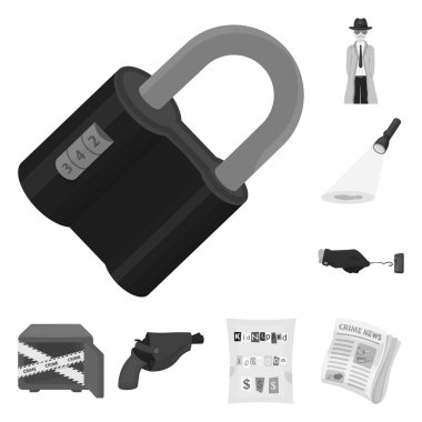 Dedektiflik Bürosu set koleksiyonu tasarım için tek renkli simgeler. Suç ve soruşturma sembol stok web illüstrasyon vektör.