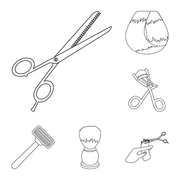 Peluquería y herramientas esbozan iconos en la colección de conjuntos para design.Profession peluquero vector símbolo stock web ilustración . — Vector de stock