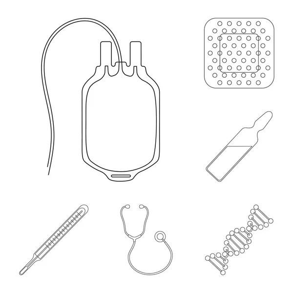 Medicine Treatment Outline Icons Set Collection Design Medicine Equipment Vector — Stock Vector