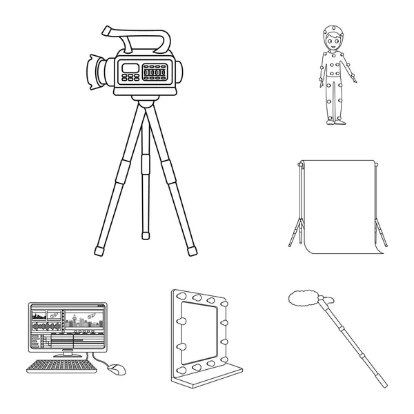 디자인에 대 한 설정된 컬렉션에 영화 개요 아이콘 만들기. 특성 및 장비 벡터 기호 재고 웹 일러스트 레이 션. — 스톡 벡터