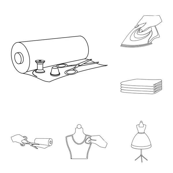 Atelier y el equipo esbozan iconos en la colección de conjuntos para el diseño. Costura de la ropa exterior vector símbolo stock web ilustración . — Vector de stock