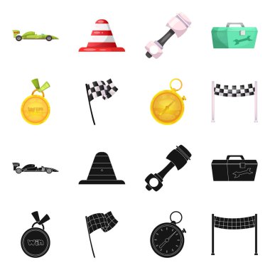 Araba ve ralli işareti yalıtılmış nesne. Araba ve yarış hisse senedi vektör çizim topluluğu.