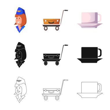 Havaalanı ve uçak simge vektör Illustration. Web için Havaalanı ve uçak hisse senedi simgesi kümesi.