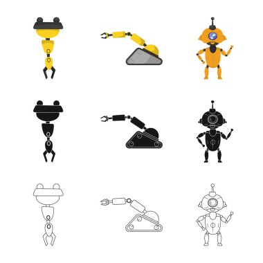 Robot ve fabrika simge vektör Illustration. Hisse senedi için robot ve uzay vektör simge topluluğu.