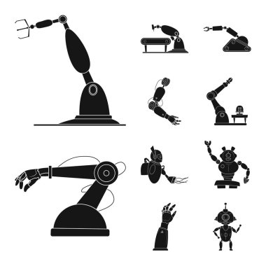 Robot ve fabrika simge vektör Illustration. Robot ve uzay hisse senedi vektör çizim seti.