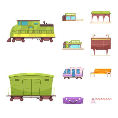 Tren ve İstasyonu simge vektör Illustration. Hisse senedi için tren ve bilet vektör simge kümesi.