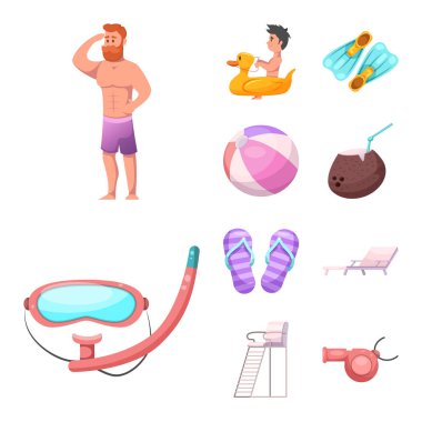 Yalıtılmış nesne havuzu ve yüzme simgesi. Havuzu ve etkinlik hisse senedi vektör çizim seti.