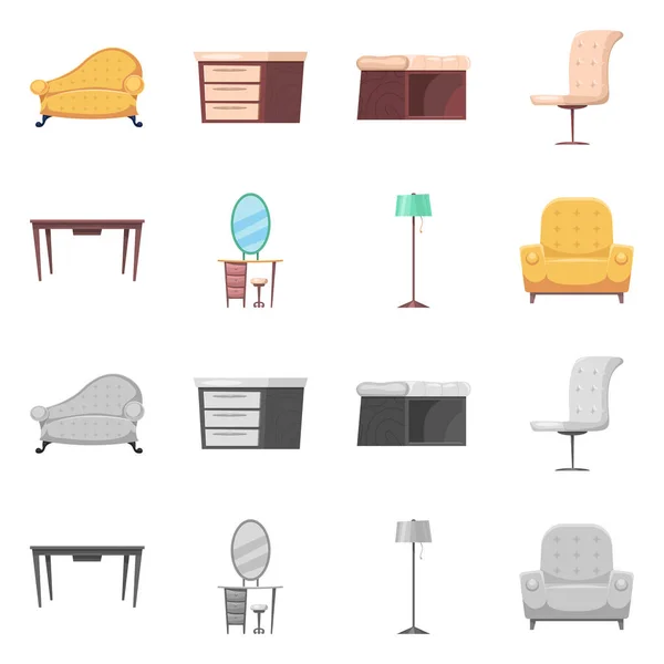 Ilustración vectorial de muebles y letrero de apartamento. Colección de muebles y el hogar vector de la ilustración . — Vector de stock