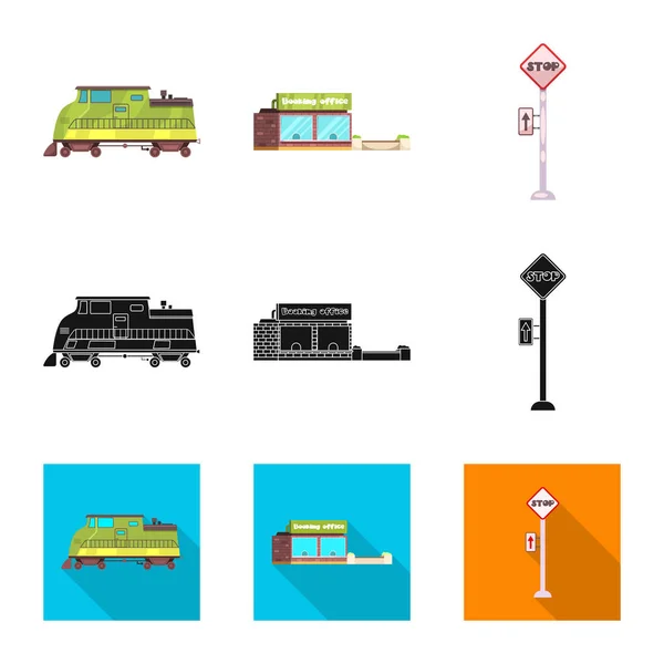 Vektorové ilustrace z vlaku a stanice znamení. Kolekce z vlaku a lístek akcií vektorové ilustrace. — Stockový vektor