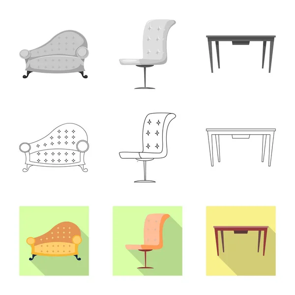 Изолированный предмет мебели и икона квартиры. Коллекция мебели и векторных иллюстраций для дома . — стоковый вектор
