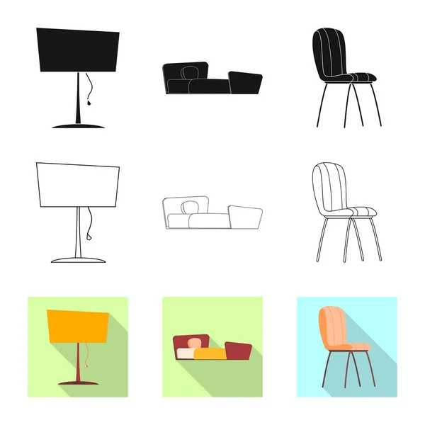Progettazione vettoriale di mobili e logo dell'appartamento. Raccolta di mobili e home stock illustrazione vettoriale . — Vettoriale Stock