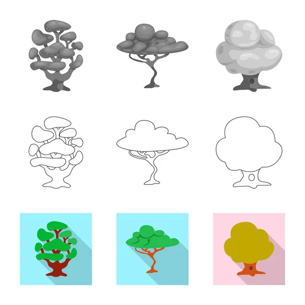 Isolerade objekt av träd och naturen logotyp. Uppsättning av träd och krona aktiesymbol för webben. — Stock vektor