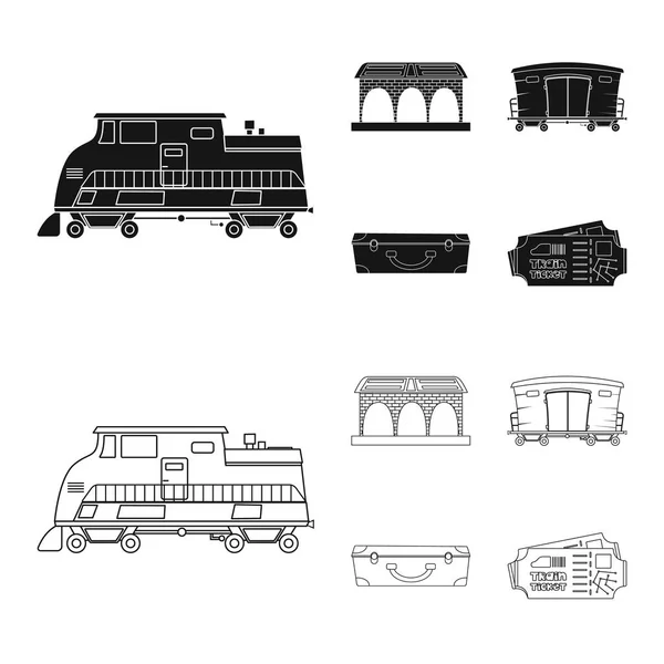 Векторный дизайн железнодорожного и станционного знака. Коллекция иконки поезда и билета на складе . — стоковый вектор