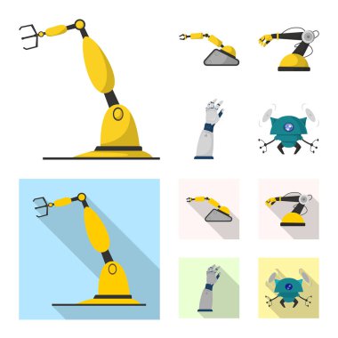 Robot ve fabrika işareti yalıtılmış nesne. Robot ve uzay hisse senedi simgesi için web topluluğu.