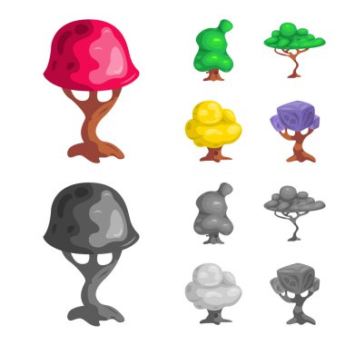 Ağaç ve doğa simgesi yalıtılmış nesne. Hisse senedi için ağaç ve taç vektör simge topluluğu.