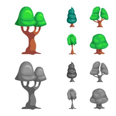 Ağaç ve doğa logo vektör Illustration. Web için ağaç ve taç hisse senedi simgesi kümesi.