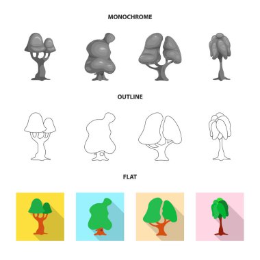 Ağaç ve doğa simge vektör tasarımı. Web için ağaç ve taç hisse senedi simgesi kümesi.