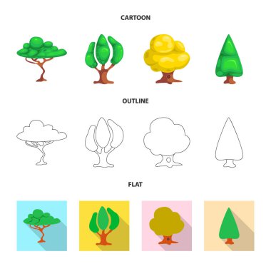 Ağaç ve doğa logosu yalıtılmış nesne. Ağaç ve taç hisse senedi vektör çizim seti.