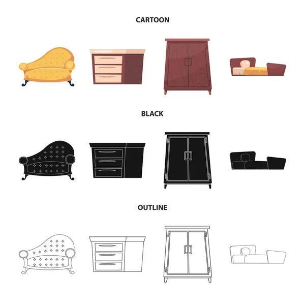 Vektordesign von Möbeln und Wohnungssymbolen. Set von Möbeln und Home Vektor Icon für Lager. — Stockvektor