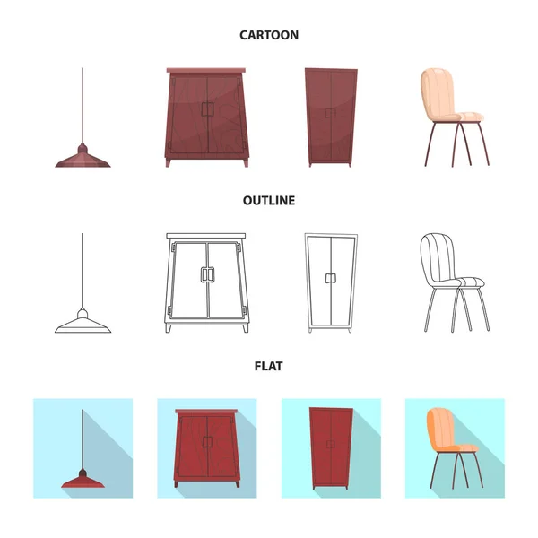 Vektorillustration av möbler och lägenhet symbol. Uppsättning av möbler och hem aktiesymbol för webben. — Stock vektor