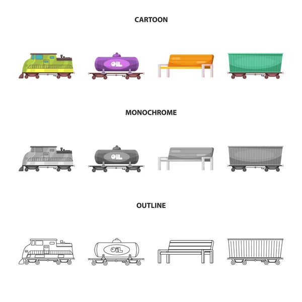 Illustrazione vettoriale del simbolo del treno e della stazione. Serie di illustrazioni vettoriali del treno e del biglietto . — Vettoriale Stock