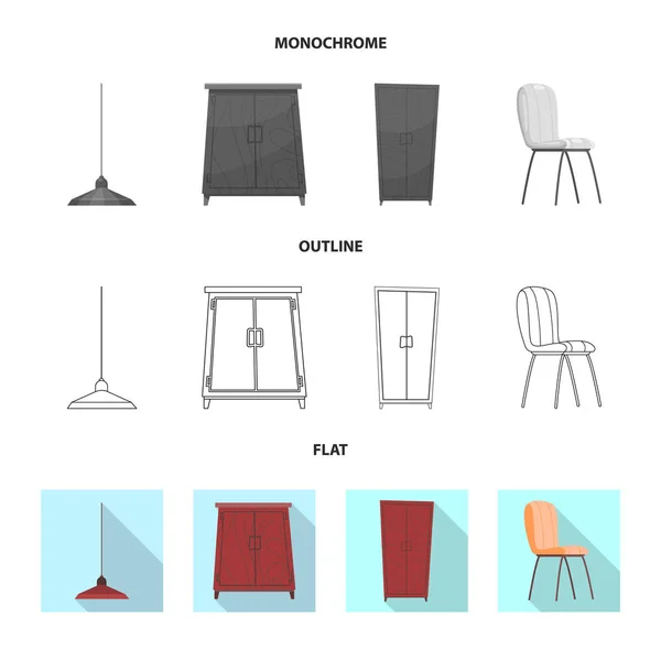 Vektorillustration av möbler och lägenhet tecken. Samling av möbler och hem lager vektorillustration. — Stock vektor