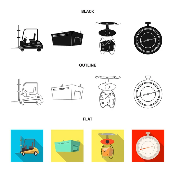 Ilustração vetorial de mercadorias e símbolo de carga. Conjunto de mercadorias e estoque de armazém símbolo para web . —  Vetores de Stock