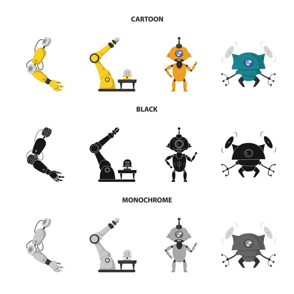 Векторная иллюстрация робота и иконки завода. Набор иконки робота и космического вектора для склада . — стоковый вектор